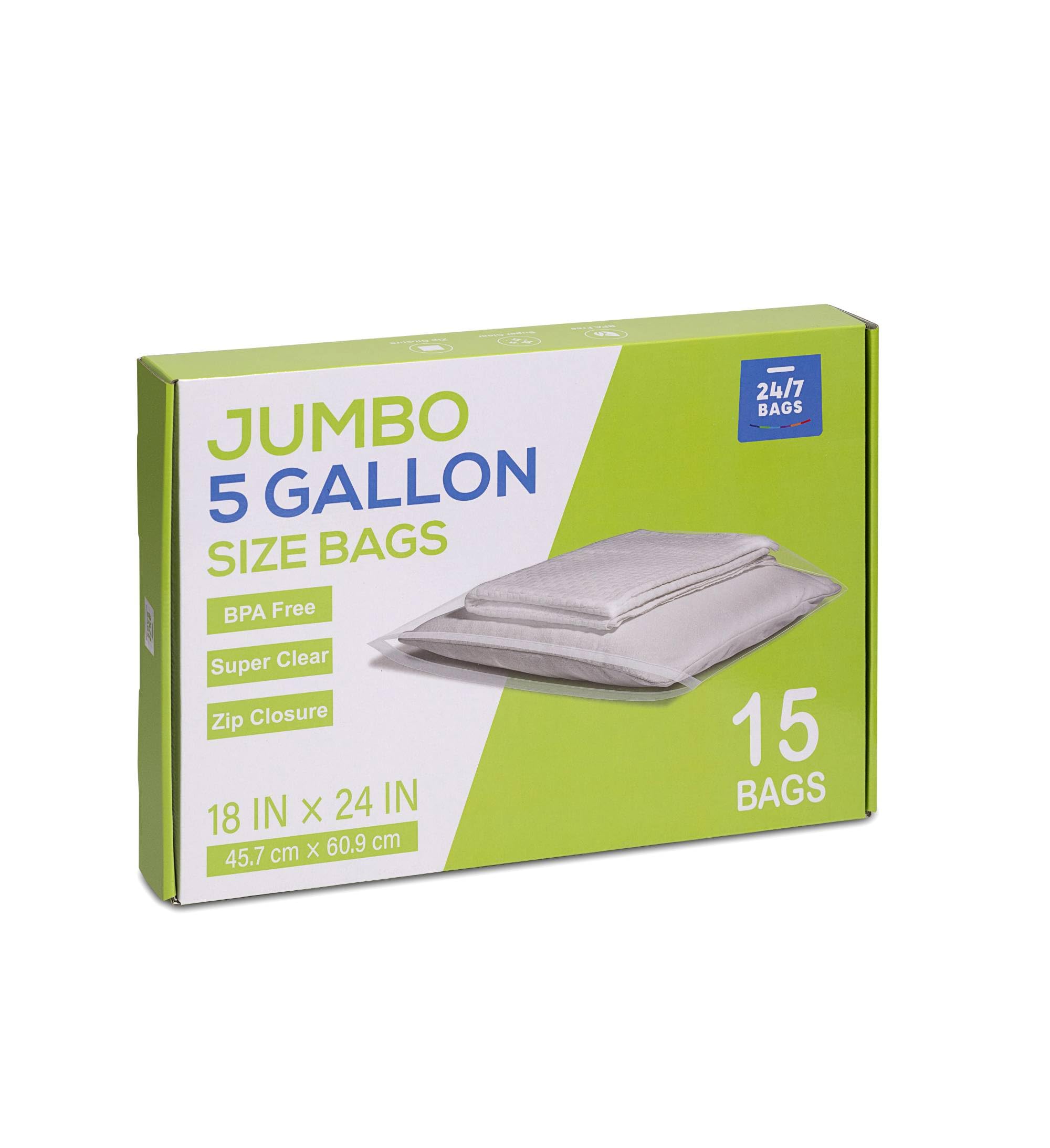 Photo 1 of 15 Count - X-Large Storage Zipper Bags, 5 Gallon Size 18" x 24", Jumbo,3 Mils, BPA-Free, Seasonal Items, Clothes, Moving, and Other Needs, Heavy Duty