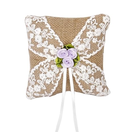 Amazon Com Tinksky Burlap Lace Flower Rustic Style Wedding Ring