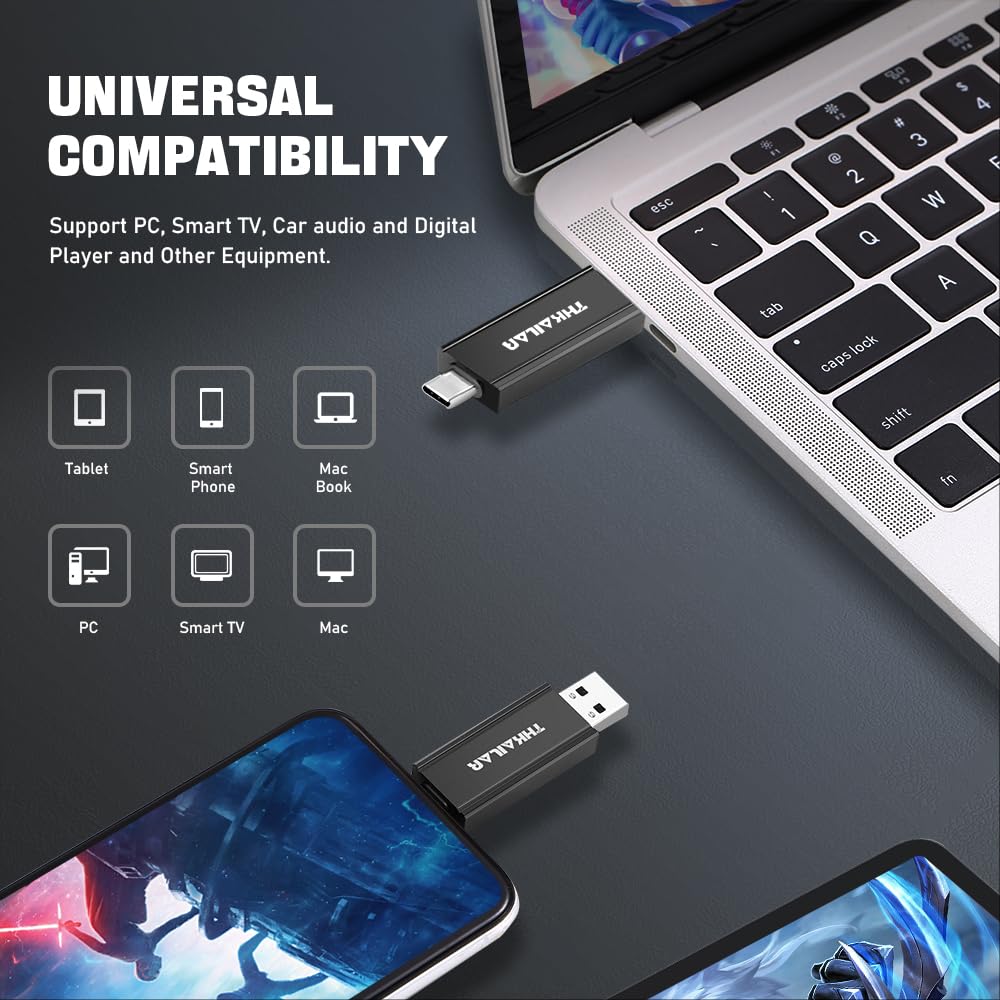 THKAILAR 1TB USB C Flash Drive Type-C&Type-A,USB 3.2 Gen 2 Portable SSD up to 1000MB/s,Thumb Drive for iPhone 15/16 Series/Mac/PC/Android,Zinc Alloy Solid State Drive for High-Speed Data Storage