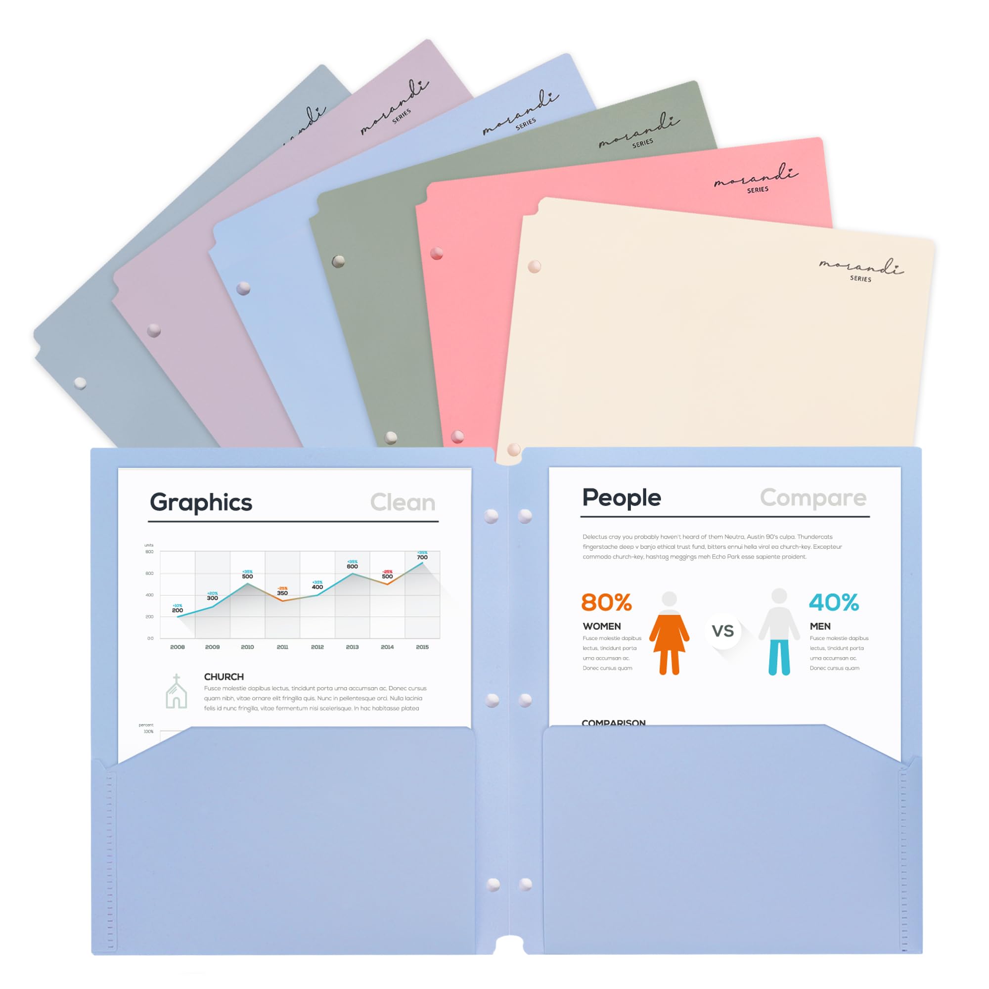 Photo 1 of H4D Plastic Folders with Pockets, Fit for 3 Ring Binder, Letter Size, Pastel Colors, 6 Pack