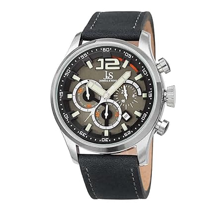 Joshua & Sons Mens Chronograph Leather Watch Multifunction Date, Gmt, Double Displays - Big Heavy Duty Round Case Grey�