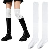Nfvjfxz Women's Thigh High Socks Non Slip Stay Up,Breathable White Over the Knee Boot Socks for Jeans Dresses Skirts One Size Fits 5-11