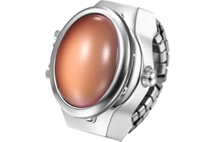 Lancardo Elegant Quartz Ring Watch: Cat Eye Stone Openable Case Stainless Steel Stretch Band Stylish Silver Tone for Party Ch