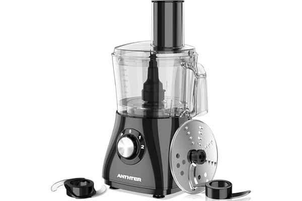 Anthter 600W Professional Food Processor - 7 Cups, Reversible Discs, Blades for Chopping, Slicing, Purees & Dough