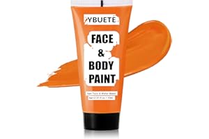YBUETE Orange Water Based Face Body Paint, 2.37 OZ Large Tube Full Coverage Face Paint for Tiger Pumpkin Cosplay, Washable Orange Body Painting Cream for Adult Carnival Halloween SFX Makeup