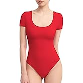 PUMIEY Women's Scoop Neck Short Sleeve Bodysuit Slimming Fit Body suit Top Smoke Cloud Pro Collection