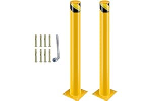 NEWPEAS Safety Bollards Post, 42 inches Height Steel Bollard Safety Parking Barrier for Parking Lot,Yellow Powder Coated Metal Traffic Bollard for Traffic Sensitive Areas(2 PCS).