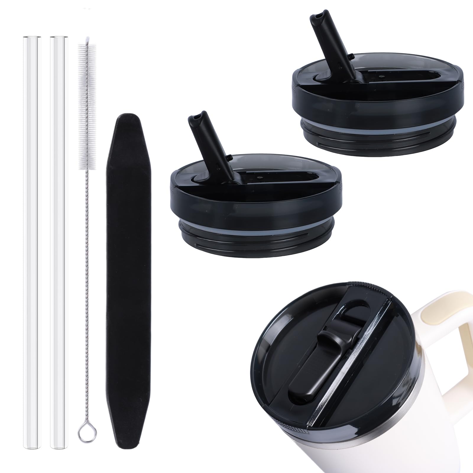 Photo 1 of 2 Pack 40oz Detachable Flip Straw Lid for Stanley Quencher ProTour, Easy to Clean, No Spill Leak Proof Lids Replacement for 40oz Stanley Cup