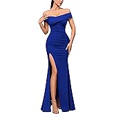 Miusol Women's Elegant Off Shoulder Split Wedding Bridesmaid Maxi Dress