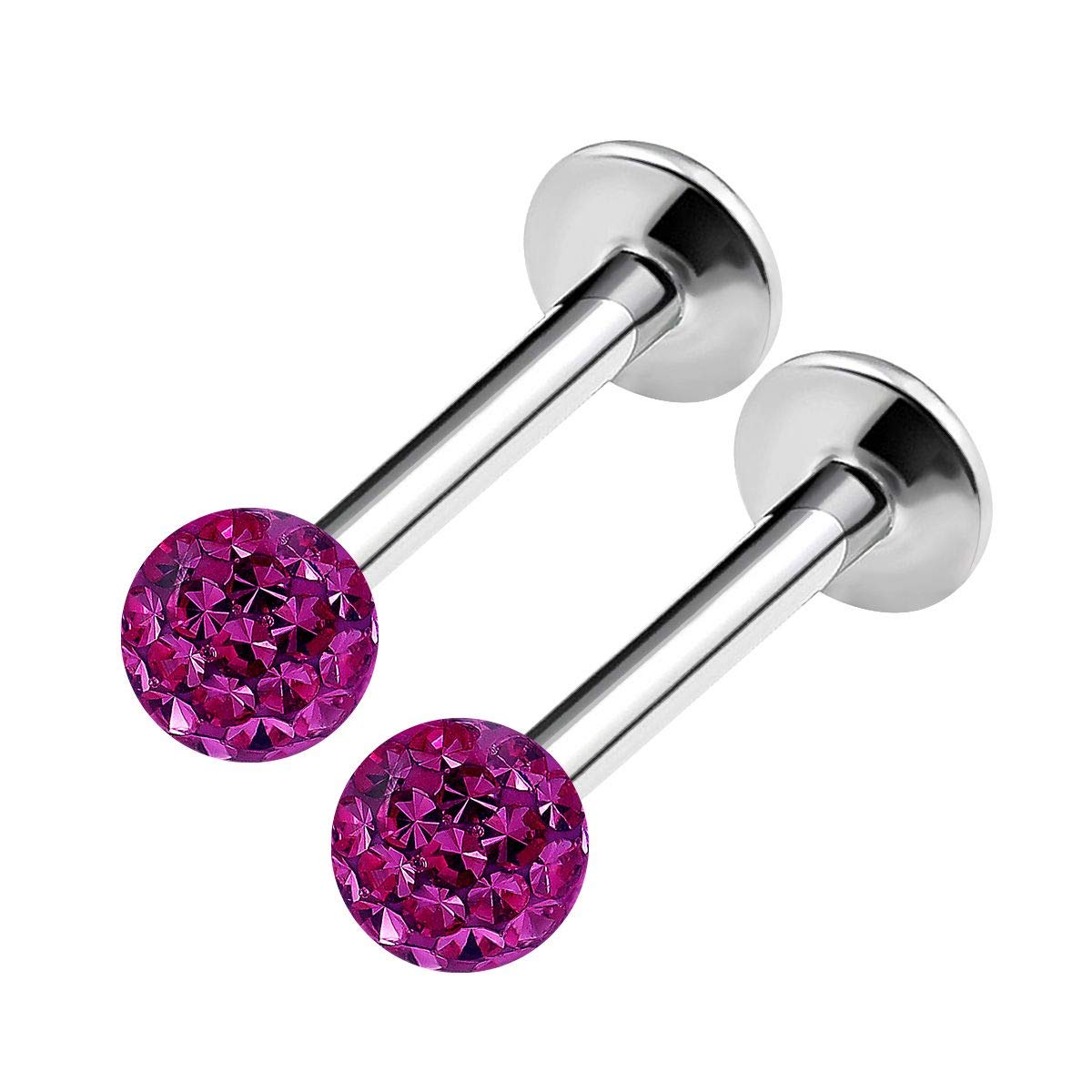 KJM FASHION 2PCS Stainless Steel Labret Lip Rings 16g 5/16 8mm 3mm Amethyst Crystal Ball Monroe Earring Auricle Piercing Jewellery 2118
