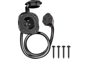BEBOBLY 15 Amp AC Port Plug, 125V Power Inlet Socket with Waterproof Cover & Integrated 18" Extension Cord, 2 Pole 3-Wire NEM