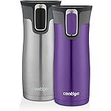 Contigo AUTOSEAL West Loop Vaccuum-Insulated Stainless Steel Travel Mug, 16 oz, Stainless Steel & Grapevine, 2-pack