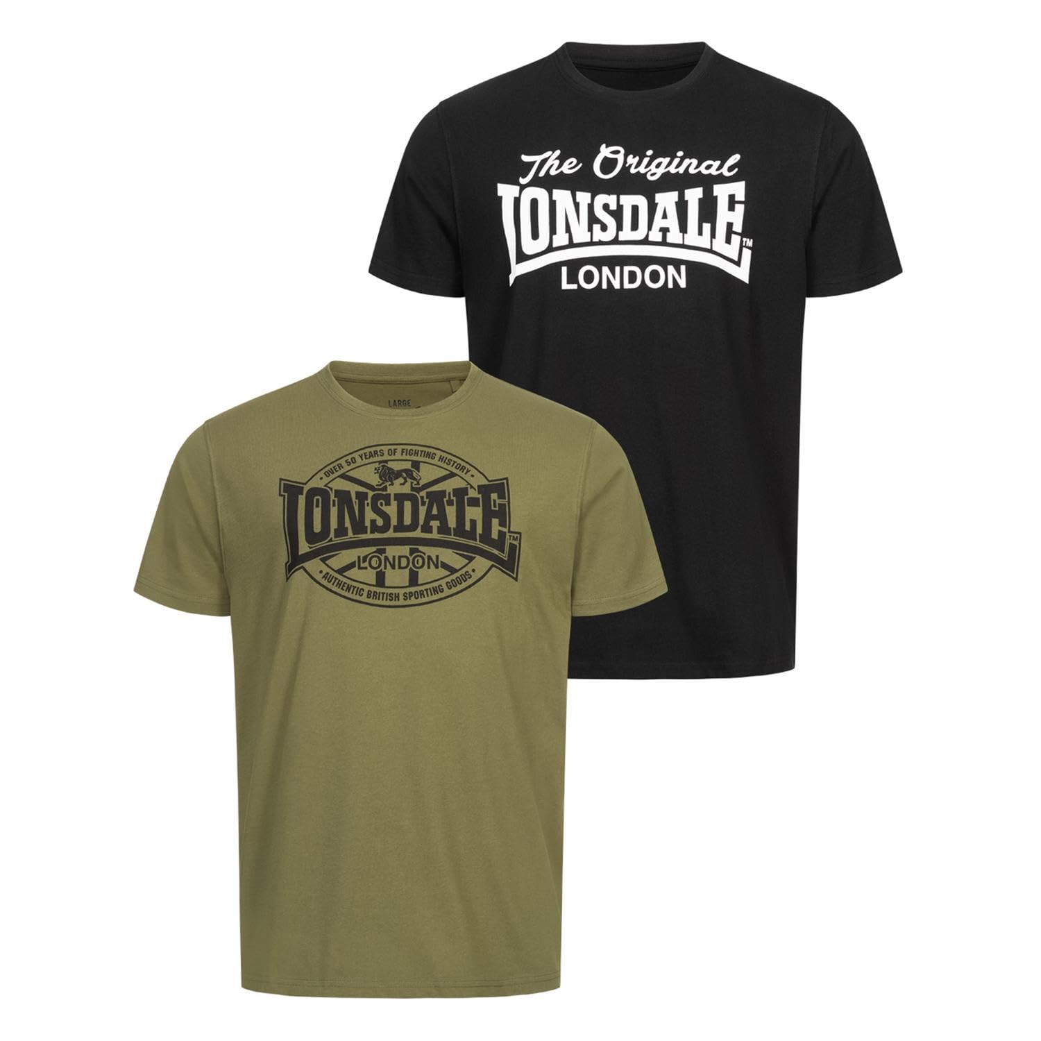 Lonsdale Herren T-Shirt Normale Passform Doppelpack MORHAM Black/Olive L 117432