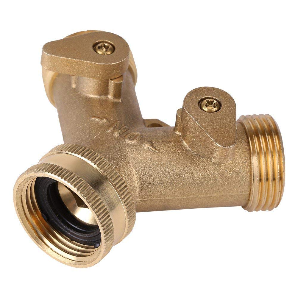 2-Way Valve, 3/4 Inch 2 Way Valve Splitter Hose Brass Faucet Manifold Adapter for Garden Lawn Irrigation(Gold)