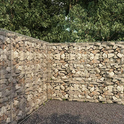 HLLNME Steinzaun Steinkorb Steingabione Gabion Säule, Gabionenwand mit Abdeckung Verzinkter Stahl 300 x 50 x 200 cm