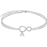 FLYOW Infinity Layered Anklet 925 Sterling Silver for Women Adjustable Heart Ankle Bracelet Boho Beach Foot Chain 9+1.5 Inch Charm Jewelry Birthday Gifts (Infinity Heart 9+1.5)