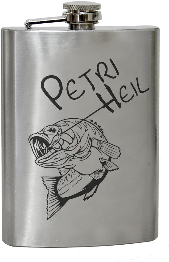 Flasque 8 Oz brossé avec gravure Petri Heil et poisson à la Angel