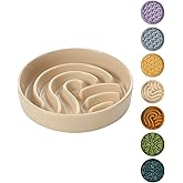 BICOPET Ceramic Maze Dog Slow Feeder with Non-Slip Silicone Rim – Heavy-Duty Stoneware Bowl with Puzzle Pattern for Bloating & Obesity Prevention (Apricot-M)