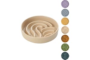 BICOPET Ceramic Maze Dog Slow Feeder with Non-Slip Silicone Rim – Heavy-Duty Stoneware Bowl with Puzzle Pattern for Bloating & Obesity Prevention (Apricot-M)