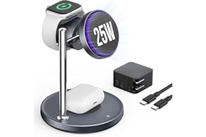 SODI Qi2.2 Certified 25W Magnetic Charging Stand, 3 in 1 Wireless Charger Station with Cooling Fan, for iPhone 17/16/15/14/13