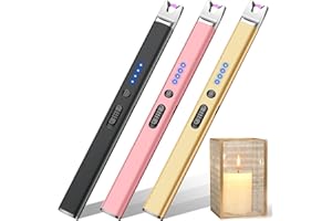 LcFun 3 Pack Candle Lighter Electric USB Rechargeable Plasma Arc Lighter with Safety Lock, Windproof Flameless Long Lighters for Candle, Grill, BBQ, Camping, Gas Stoves (Black, Pink, Gold)