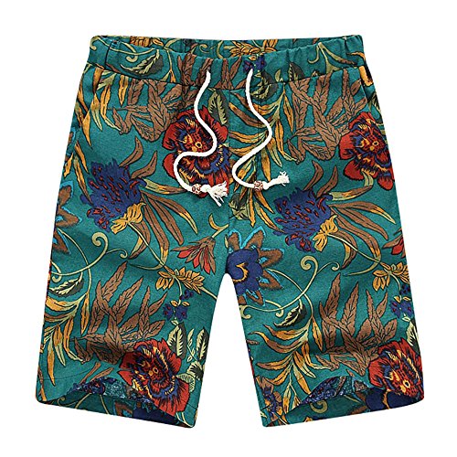 Farjing Men's Shorts,Summer Sports Work Casual Printed Beach Shorts Pants （XL，Green 