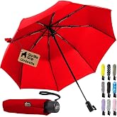 GORILLA GRIP Compact Travel Size Umbrella for Rain, Sleek Design, Red | On the Go Umbrella Fits Backpack, Purse and Carry On, One Click Open and Close, Wind Resistant Durable Quick Dry Under 1 LB