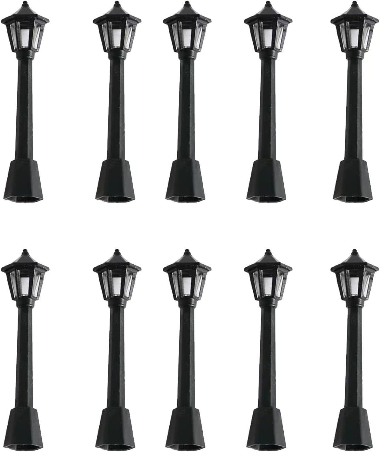 Photo 1 of 10 Pcs Black Mini Miniature Street Light Model, Railway Train Post Lamps, Black Lamp Outdoor Pathway Lantern Post for Dollhouse Decoration Micro Landscape Fairy Garden Accessories