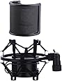 Microphone Shock Mount with Pop Filter, Mic Anti-Vibration Suspension Shock Mount Holder Clip for Diameter 46mm-53mm Microphone