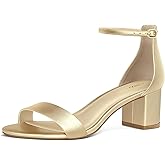 PIZZ ANNU Women's Low Block Chunky Heels Sandals Comfortable Open Toe Ankle Strap Party Dress Pump Shoes Strappy Buckle Heeled Sandal with 2 Inches Tall Thick Heel Design