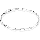 Miabella Solid 925 Sterling Silver Italian 3mm Paperclip Link Chain Bracelet for Women Men, Made in Italy
