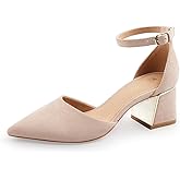 BCTEX COLL Womens Pointed Toe Pumps Shoes Ankle Strap Chunky Low Heels Metal Lined Sandals Designed for Women