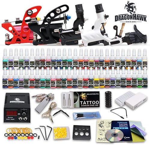 Professional Complete Tattoo Kit 4 Top Rotary Machine Gun 54 Color Inks 50 Needles