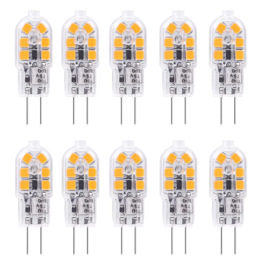 ShuoHui 10 x G4 LED Bulbs, Warm White, 1.2 W 12 V LED Bulbs, Replacement for 10 W Halogen Bulbs, 120 lm, 3000 K, 360° AC/DC Bulb, No Flickering, Not Dimmable Pin Base Lamp