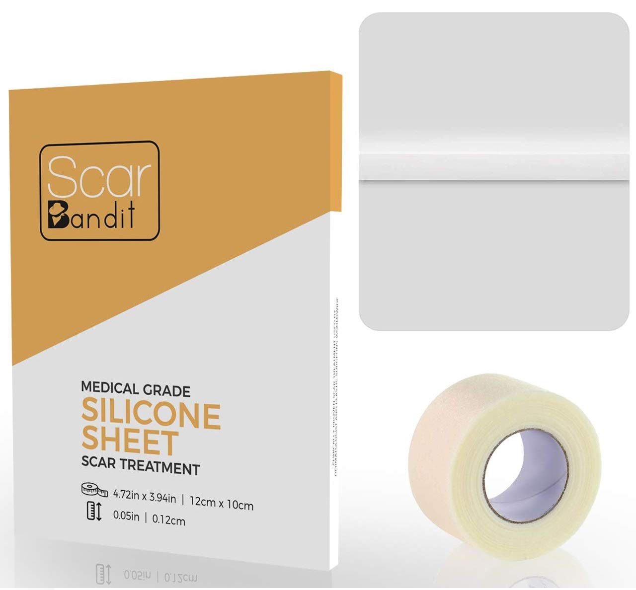 Scar Bandit Large Silicone Scar Sheets for C Section,Keloid, Surgery, Burn Scars, Acne Treatment | 4-8 month supply | Old & new Scars | Cut to size and reuse | Pack of 5 | 4.7" X 3.9"
