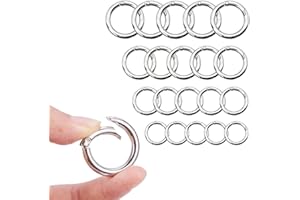 EMPCYDIA Spring O Ring, 20 pcs Metal Small Round Carabiner Clip, Silver Split Rings hardware Hook for Keychain, Crafts, Keys,