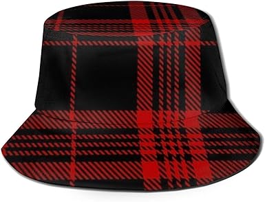 Home Apron Men S Bucket Cap Red Black Tartan Plaid Scottish Abstract Fisherman Cap Anti Uv Cap Fashion Outdoor Hat At Amazon Women S Clothing Store