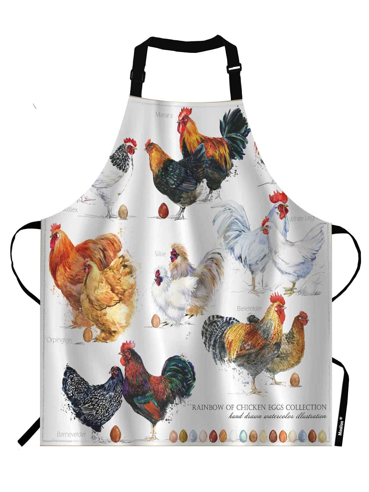 Moslion Chicken with Rainbow Eggs Apron,Breed Collection Watercolor Farm Hen Rooster Apron,Adjustable Neck Bib for Men Women,Suitable for Kitchen Cooking Waitress Chef