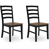 Signature Design by Ashley Wildenauer Dining Chairs Set of 2, Modern Ladderback Dining Chairs with Solid Wood Frame, Two-Tone Finish, Contoured Seat, Black/Brown