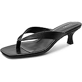 FITORY Women's Sexy Kitten Heel Flip Flops,Square Open Toe Low Heel Sandals, Slip on Comfortable Thong Heels for Causal Size 6-11