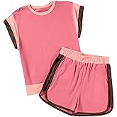blibean Girls Summer Clothes Sets Kids Colorblock Matching Outfits Size 6-15 Years