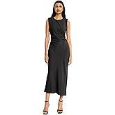 Donna Morgan Women's Sleeveless Gathered Side Midi Metallic Hardware Accent with Keyhole Back-Elegant Formal Evening Dress