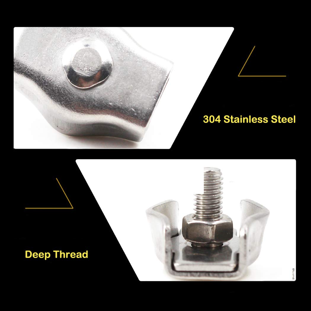 SeeRaphee M4 304 Stainless Steel Bearing Simplex Single Bolt Wire Rope Clip Cable Clamps For Wire Cables (20PCS) - Image 4