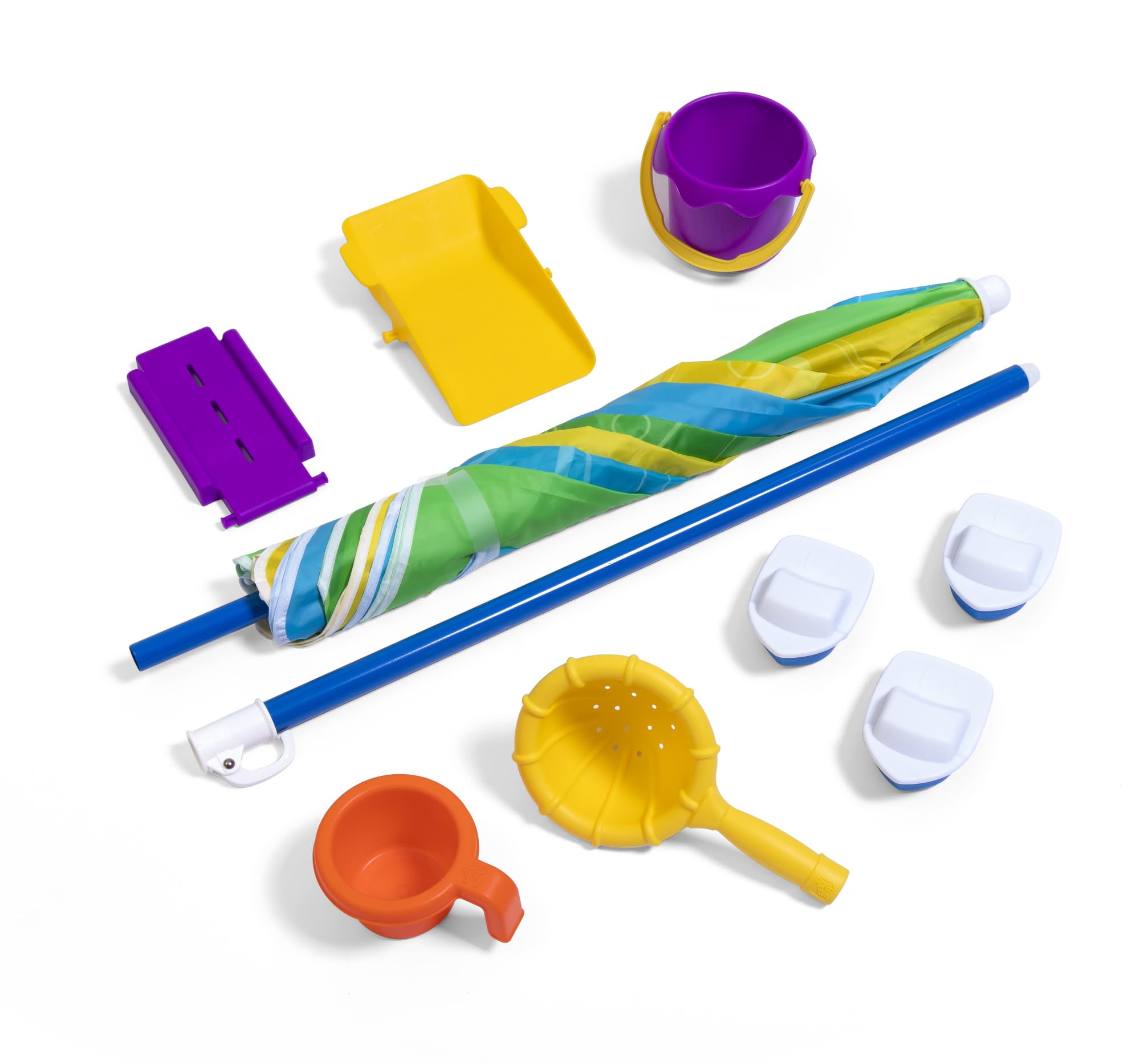 Step2 Waterpark Wonders Two Tier Water Table, Kids Water Activity Sensory Playset with Umbrella, Garden Hose Sprinkler Attachment, 11 Piece Accessories, Outdoor Summer Toy, Ages 18 Months+, Blue