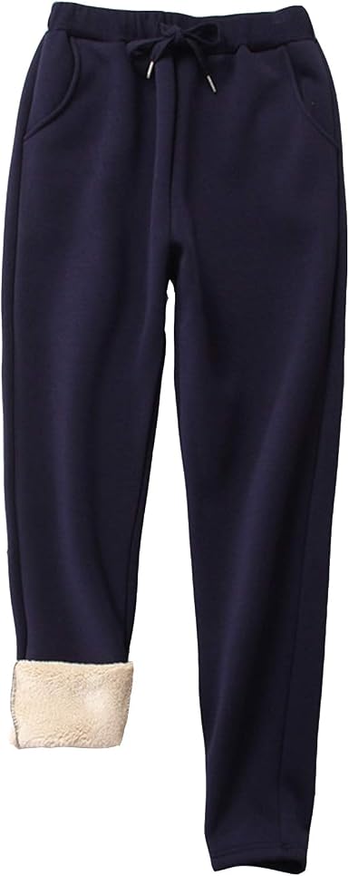 thumbnail image 2 of Women's Warm Sherpa Lined Athletic Sweatpants Jogger Fleece Pants Solid Drawstring Elastic Waist Pants With Pocket 2 of 14