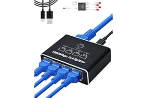 Gigabit Ethernet Splitter 1 to 4 - Network Splitter with USB Power Cable, RJ45 Internet Splitter Adapter 1000Mbps High Speed 