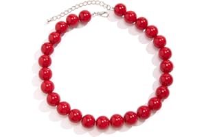 ALRNBY Beaded Necklace for Women Pearl Choker Red/Black/Gold Statement Necklace Ruby Choker Necklace Trendy Lightweight Jewel