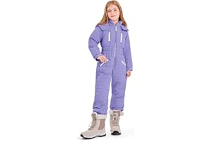 Haloumoning Kids Snow Suit Girls Hooded Waterproof Insulated One Piece Ski Suit 5-14 Years