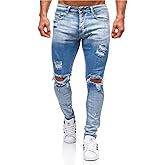 HUNGSON Men's Ripped Skinny Jeans Stretchy Slim Fit Jeans Pants for Men