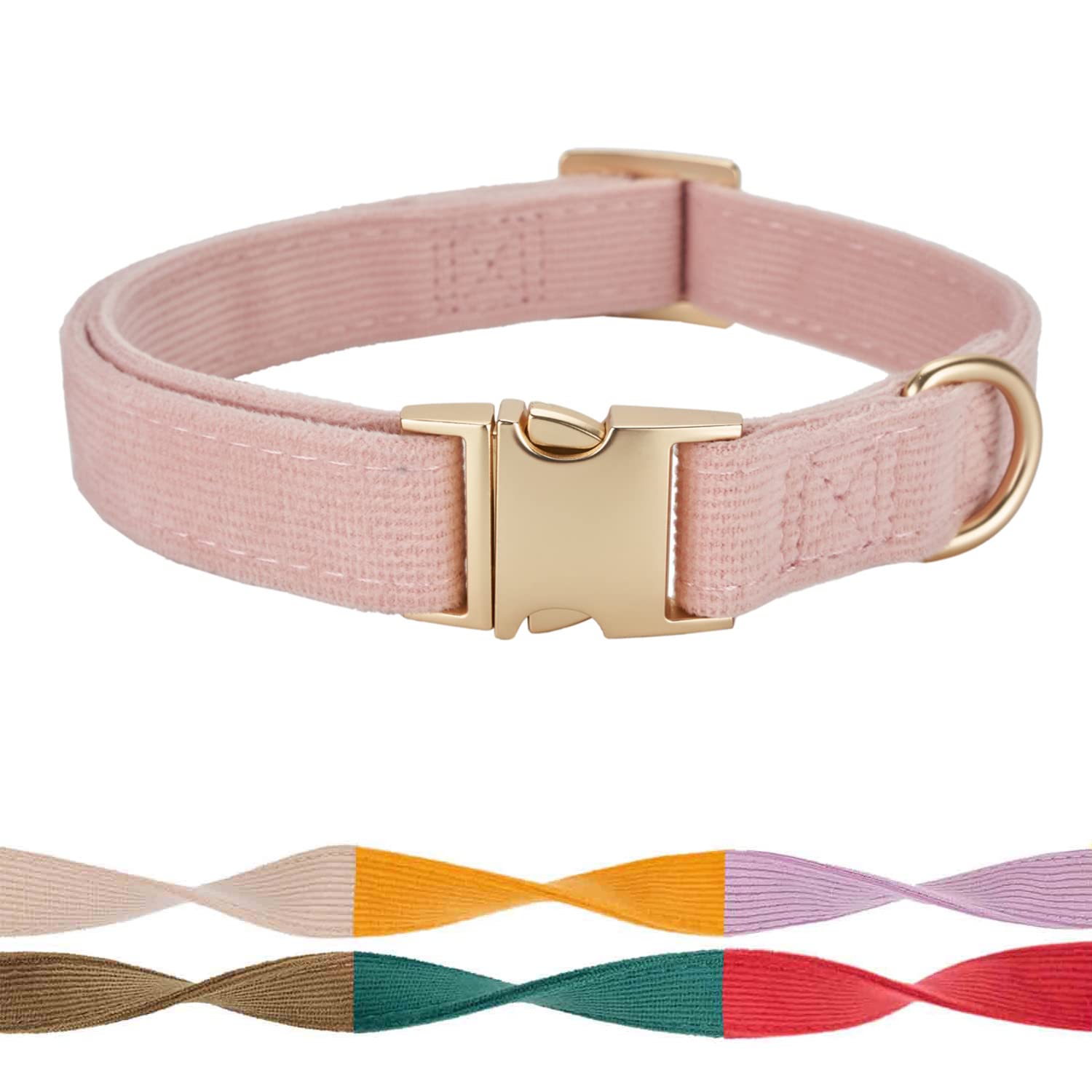 Petiry Soft Pink Dog Collar with Safety Metal Buckle Adjustable Durable Comfort Velvet Corduroy Puppy Collars for Small Dogs Neck 25-38cm,Baby Pink — image 1